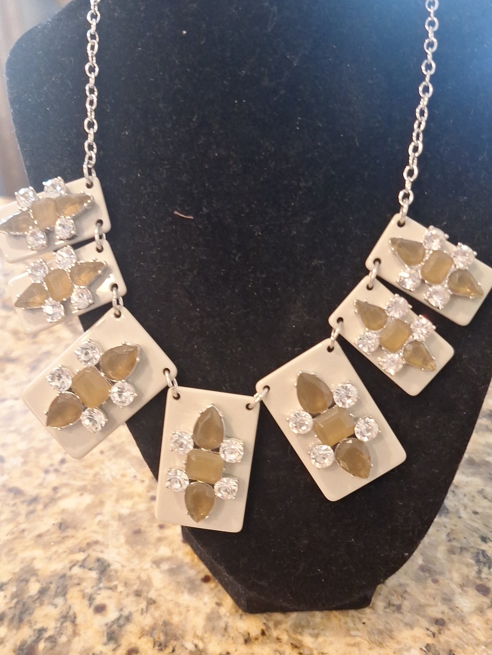 KATE SPADE Statement Necklace with Olive Green Stones and Clear Crystals